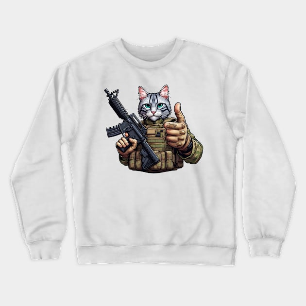 Tactical Cat Crewneck Sweatshirt by Rawlifegraphic